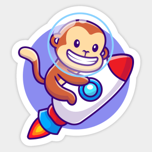 Cute Monkey Riding Rocket Cartoon Sticker